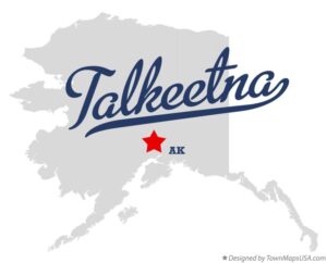 Map of Alaska highlighting Talkeetna's location, a charming town nestled among majestic mountains and scenic rivers.